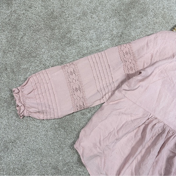 Sundance Spirit Lake Top Blouse Pintucks Ruffle Sleeve Boho Coquette in Pink L - Picture 11 of 16